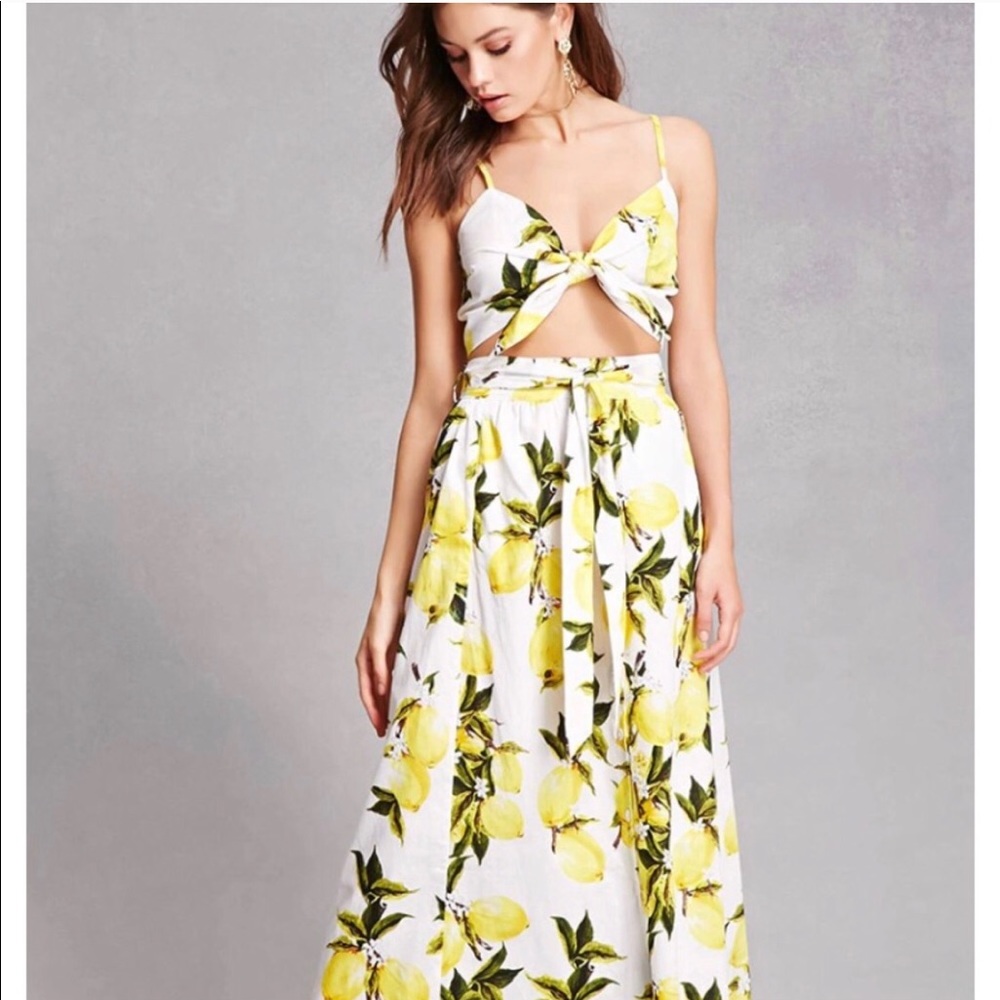 Lulumari Lemon Print Maxi Dress - White and Yellow